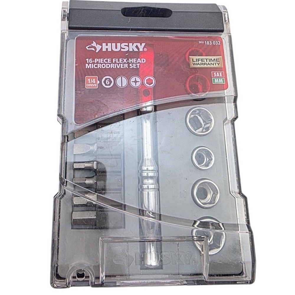 Husky 16 Piece Flex Head Microdriver Set 1/4 Drive SAE Metric HMDS16PC
